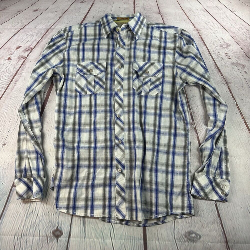 Sovereign Code Calvin Pearl Plaid Western Shirt Long Sleeve Blue Plaid Size L